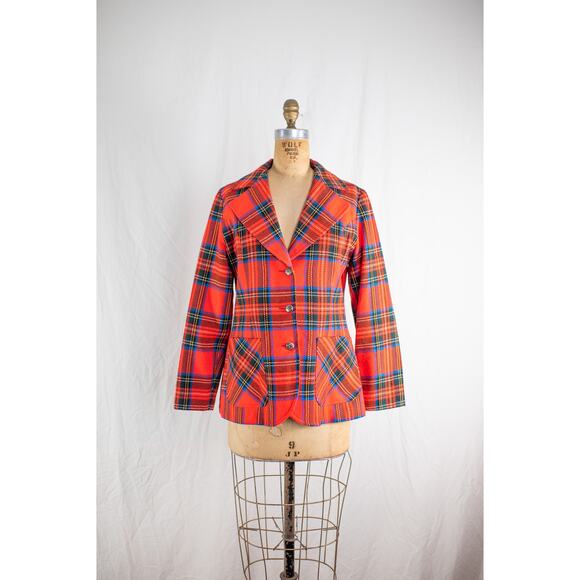 Vintage 60s Red Plaid Tartan Wool Blazer, Academia Preppy Jacket, Retro Mod, Med - Picture 11 of 11
